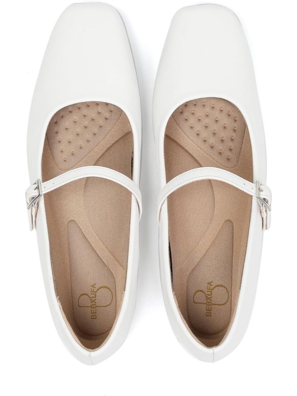 〽️Women's Mary Jane Flats White Leather Comfortable Dressy Adjustable Strap